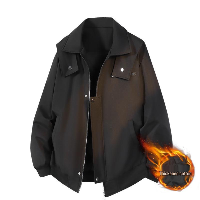 

Men s Trendy Versatile Solid Color Workwear Jacket - Padded, Thick, Loose Fit for Autumn & Winter M чорний