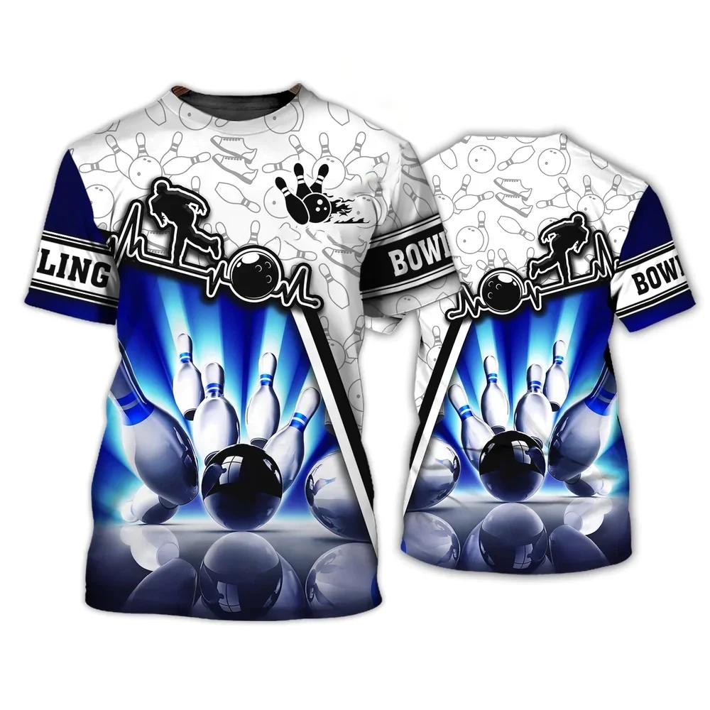 Men's Bowling Pattern T-shirt Harajuku Street Fashion Sports Loose  Round Neck Comfortable Short Sleeve Top