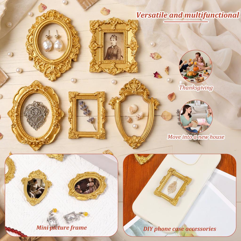15/25 Stück Vintage Mini-Bilderrahmen Kleine Harz-Fotorahmen Dekorativer Mini-Gold-Schmuck-Displayrahmen für DIY-Schmuckdisplay