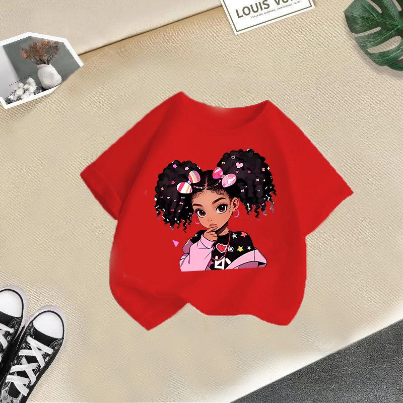 Kid T Shirt Cute Girl Printed T-shirt Round-neck Short-sleeve T-shirt Kids 100% Cotton Clothes 2-13Y