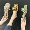 Ciabatte di Cristallo - Scarpe da Donna con Tacco Spesso e Punta Quadrata, Sandali con Tacco Alto