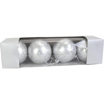 Set of 4 Plastic Baubles 6 Cm Silver
