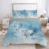 Christmas Deer King Queen Duvet Cover Animal Elk Bedding Set 2/3pcs for Kids Teens Adults Blue Soft Quilt Cover with Pillowcase