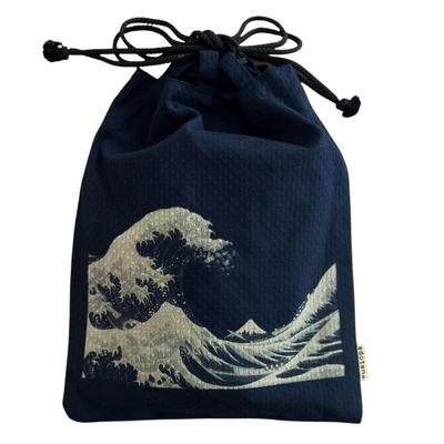 Sac à cordon Edoten Shingen A10SKB Wave Dark Coton Sashiko pour Goshuincho avec intérieur pour hommes et avec motif, 18x40cm, Motif,