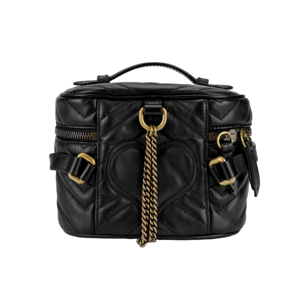 Gucci Gg Marmont Gold Label Logo Quilted Leather Makeup Bag Tote Bag Backpack Shoulder Bag Women'S Black