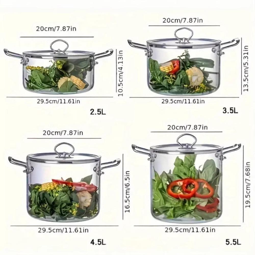 Heat Resistant Clear Cooking Pot Stainless Steel Glass Soup Pot  Kitchen Cooking Tools