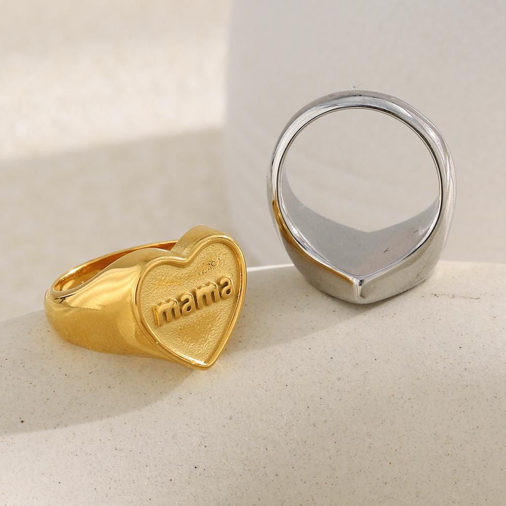 MamacitaSlay 316L Stainless Steel Mama Heart Ring 18K Gold Plated Waterproof Jewelry Women's High Quality Elegant Ring Gifts