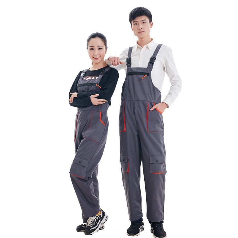 Korean-Style Gray Multi-Pocket Workwear Jumpsuit for Auto Repair and Labor Protection