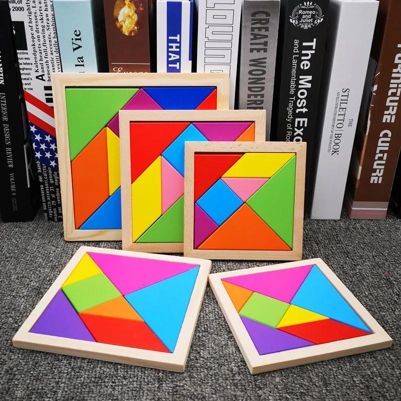 Drewniane Puzzle Tangram dla Dzieci 7 Kolorowych Kawałków Zabawki Edukacyjne Łamigłówka Zabawka Edukacyjna dla Chłopców i Dziewcząt Zabawna Upominek na Imprezę