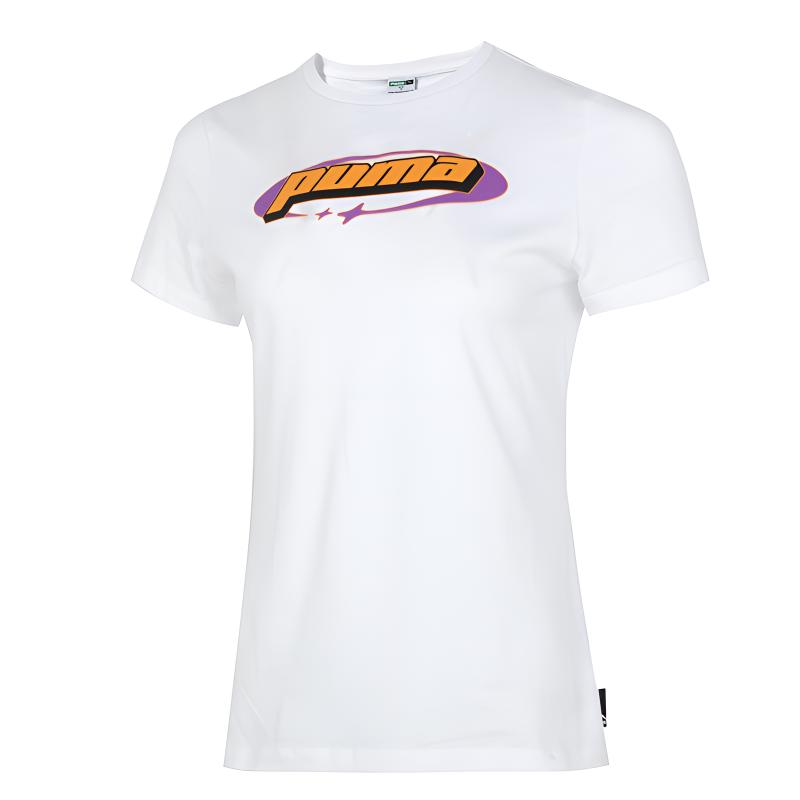Женские белые футболки PUMA с круглым вырезом, умеренного прямого кроя 630565-02 L