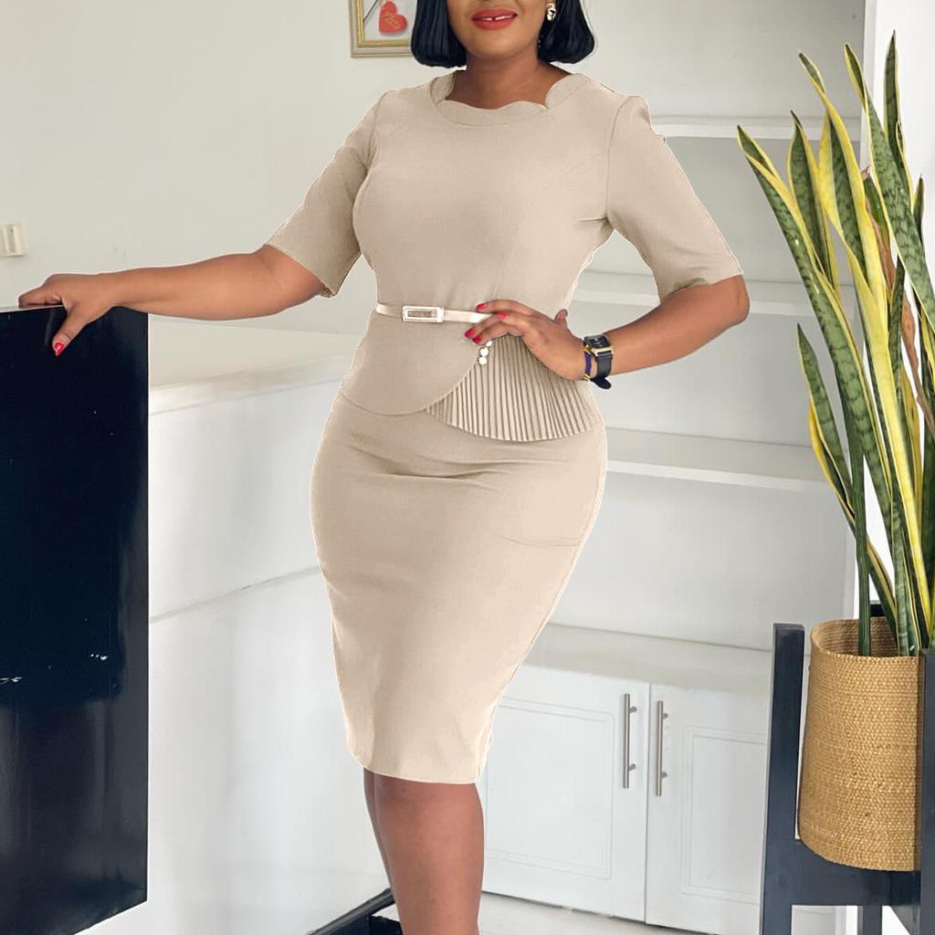 YYFS Robes décontractées pour femmes, mode été printemps, couleur unie, imprimé, manches courtes, col carré, taille haute