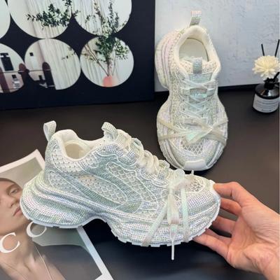 Bling Kristal Sneakers Dames Nieuw Rhinestone Mesh Platform Dad Schoenen Mode Glanzend Dames Sportschoenen Dames Instappers