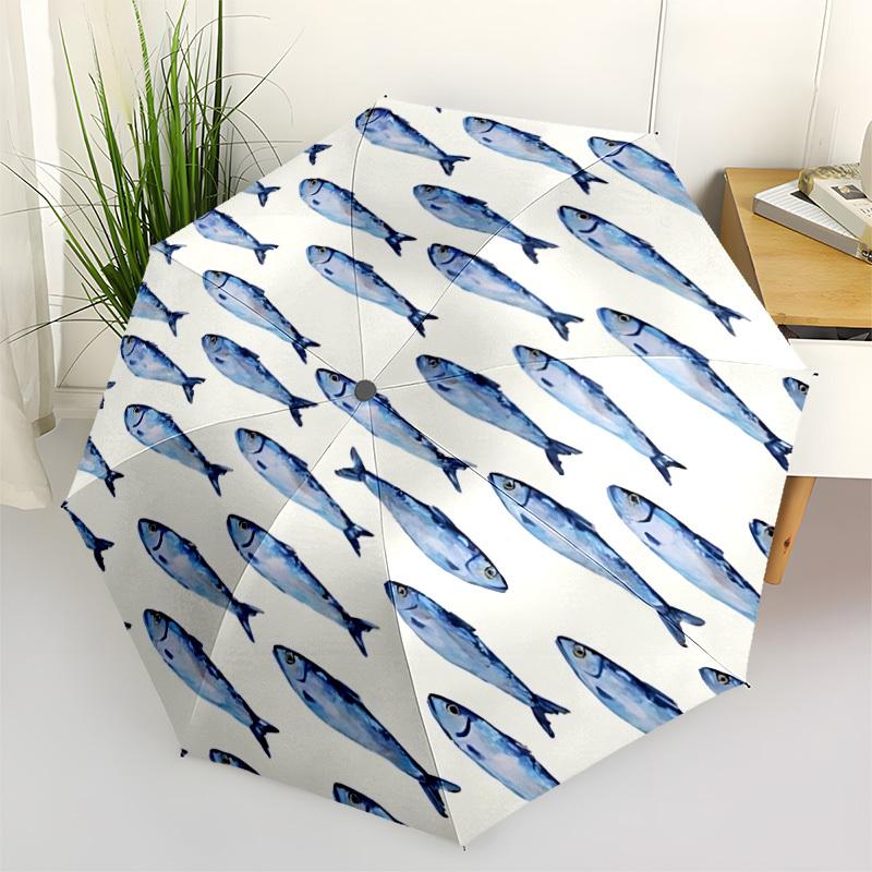 1 Stück Fischschwarm Automatischer Faltregenschirm mit 8-Speichen-Windschutz-Design, Tragbarer Faltbarer Sonnenschirm für Halloween, Weihnachtsgeschenke