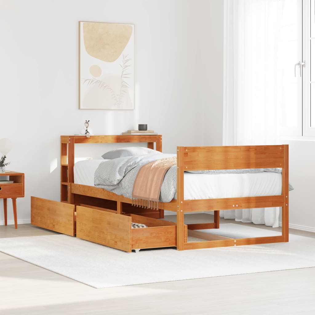 Solid Wood Bed without Mattress Wax Brown 75 x 190 cm Pine Wood