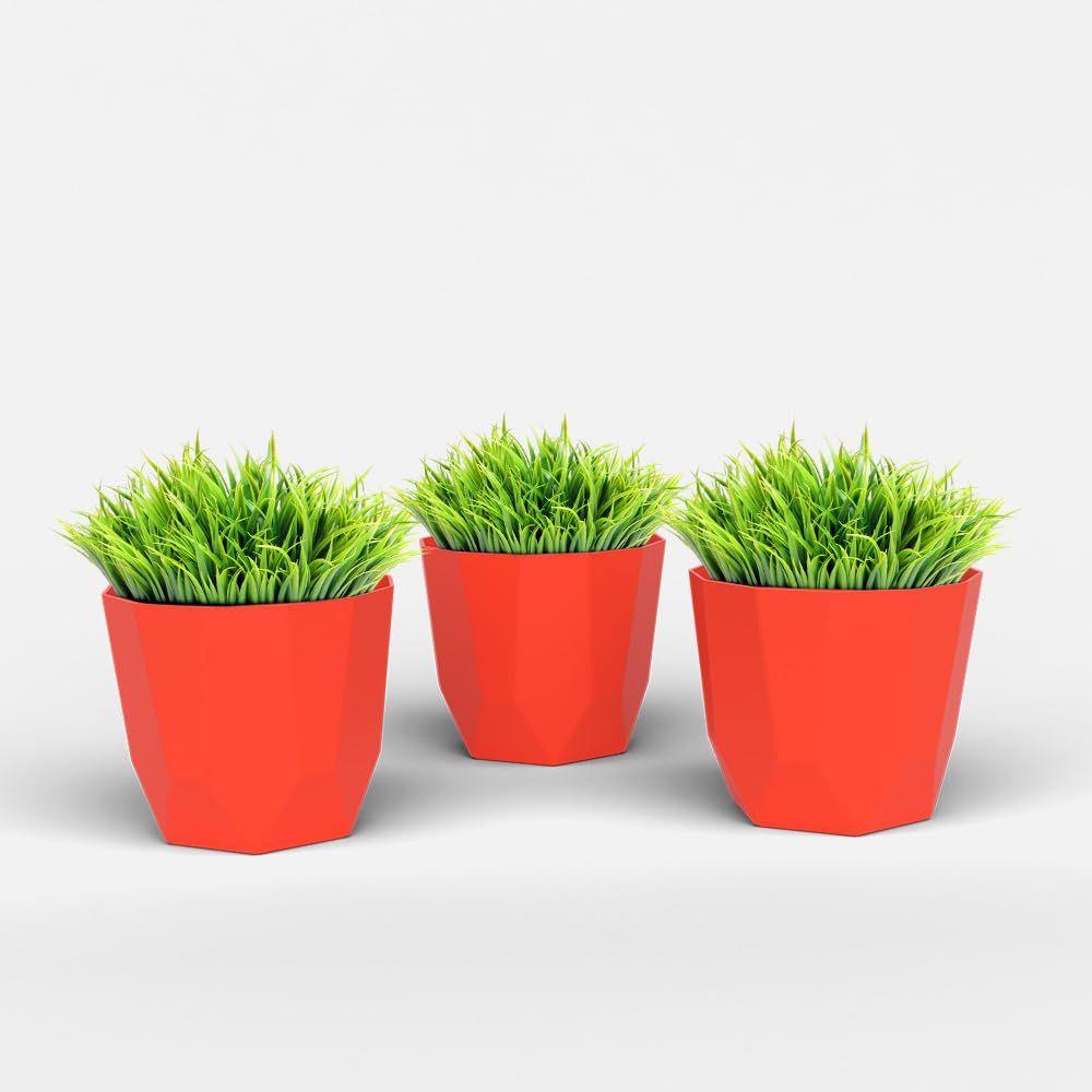 4 Inch Pack of 3 Piece Plastic Plant Pot for Home Decor Indoor Plant Pots for Living Room Plastic Flower Pot for Garden (Red)