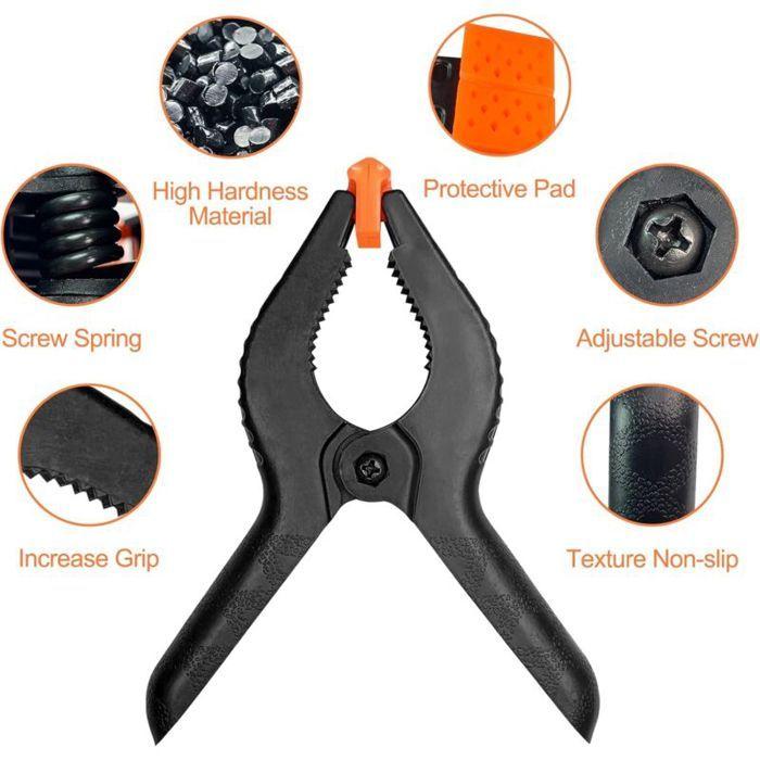 4 pièces pince à ressort plastique 6" 158MM, haute force de serrage, ouverture max 65MM, pince serre-joint pour bois et atelier.