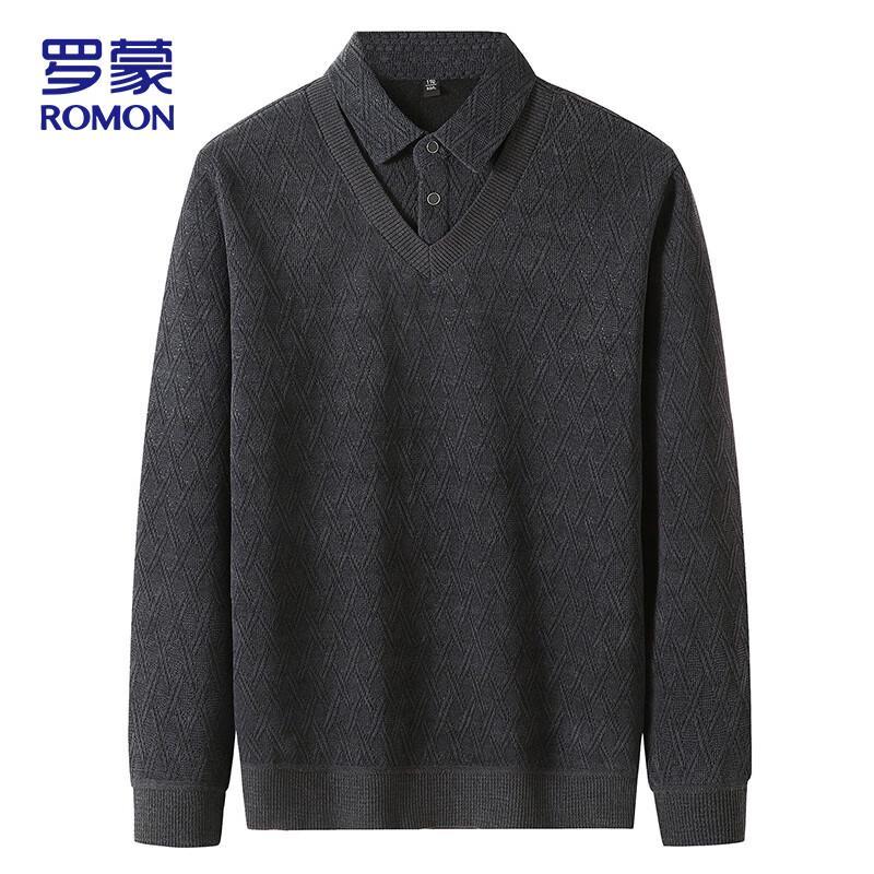 ROMON Men's Faux Two-Piece Business Casual Knit Sweater