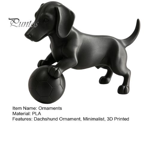Creative Desk Accessories Mini Dachshund Football Figurine, Matte Black 3D Printed Statue, Statue Modern Style Minimalist Ornament for Home