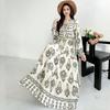 South East Asia People Cotton Floral Long Dress Bohemian Long Sleeve Loose Dress Fat Girl Plus Size Maternity Skirt