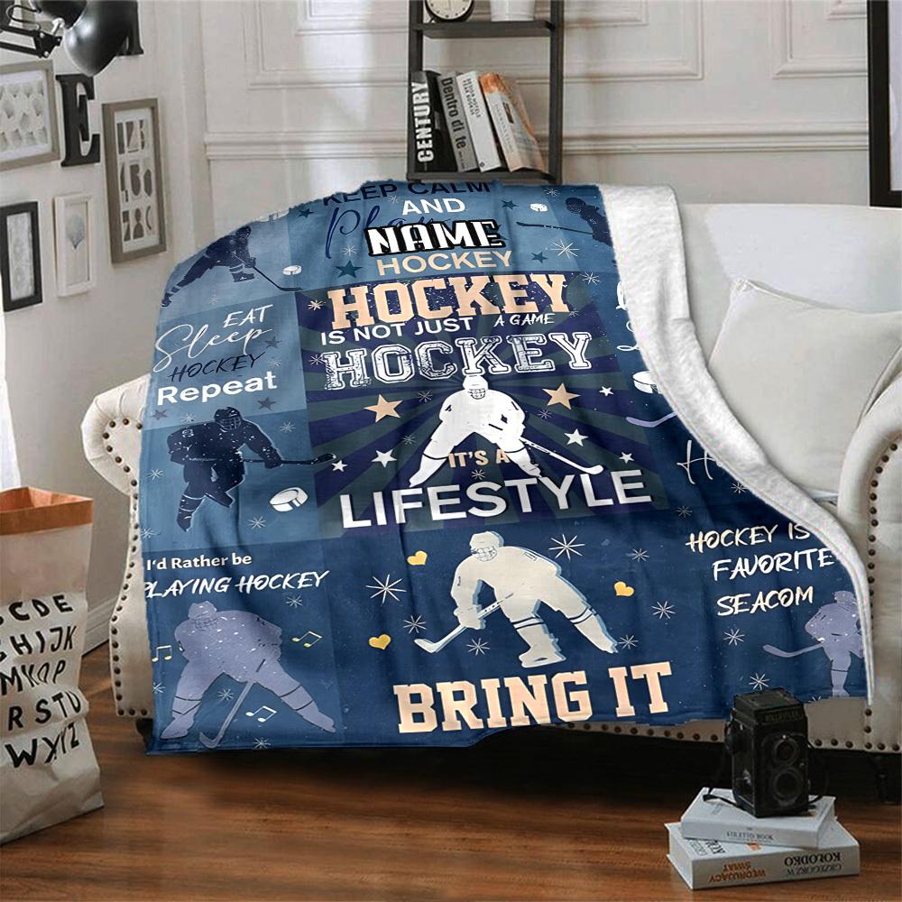 Hockey Lifestyle Eat Sleep Play Repeat Live Love Throw Customize Text Comfortable Texture Versatile For Sofa Couch Office Bed Picnics Allseason Use