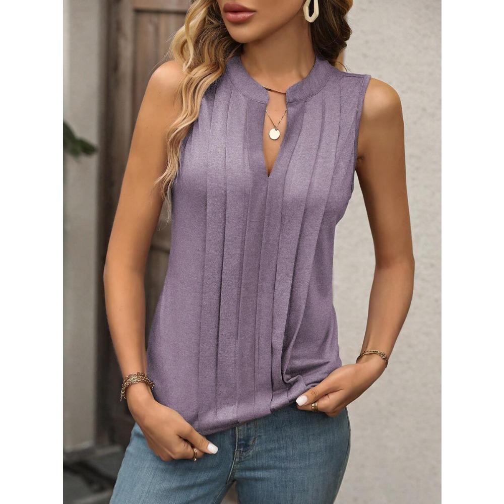 IHUASU Women's Summer Fashion Temperament Elegant Pleated V-neck Tank Top