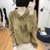 Camicia a maniche lunghe a tinta unita da donna, top ampio e snellente, maglia basic retrò