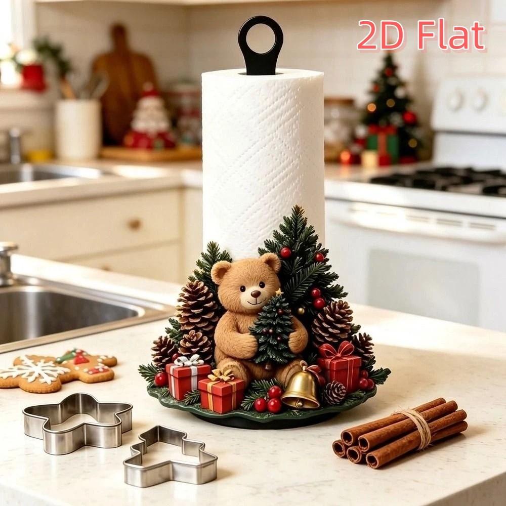 Wooden Base Xmas Paper Holder 2D Flat Roll Paper Towel Holder Paper Towel Rack Holiday Decoration