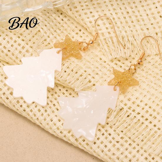 Gift for Her on Christmas 1 Pair Tree Earrings, Glitter Acrylic Star Xmas Shape Party Fashion Accessories Dangle Holiday Festive Jewelry New