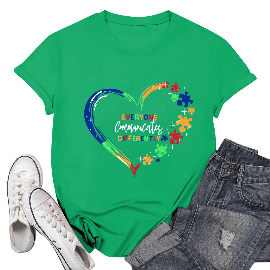 Dámské ležérní tištěné tričko s kulatým výstřihem, svetr s krátkým rukávem