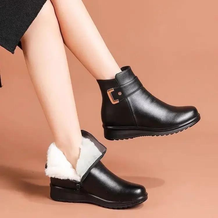 Stivaletti da Donna Peluche Gamba Corta Suola Piatta Stivali da Neve Autunno/Inverno Nuovi Semplici Retrò Zip Caldi Casual Stivali in Cotone