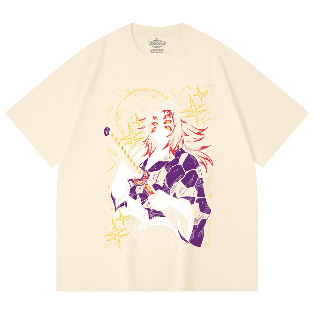 

230 Gsm 100% Cotton Demon Slayer V35 Kokushibo Print Unisex Heavy Cotton T Shirt XS абрикосовый