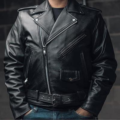 Jaqueta de Motociclista de Couro Casual Europeia e Americana Masculina