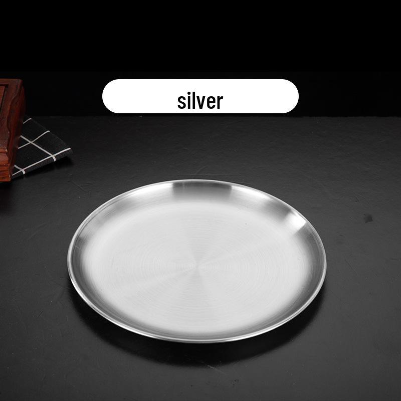 

Золотая нержавеющая сталь Корейское барбекю и десертная круглая тарелка - Посуда для ресторанов 30cm серебряный