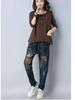 Solid Color Oversized Women's Clothing Design Pocket Long Sleeve T-Shirt for Women Autumn New Loose Retro Simple Top