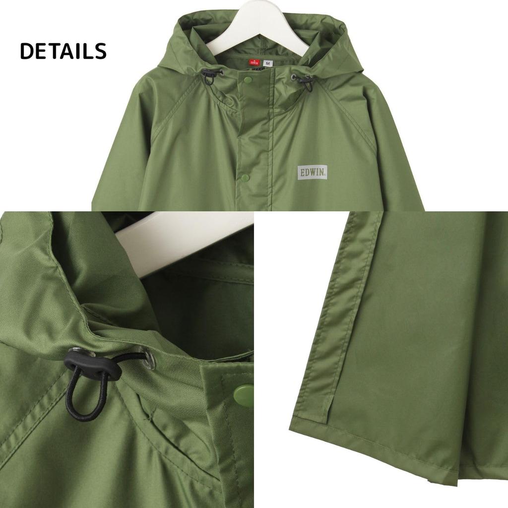 Moonbat EDWIN Long Raincoat with Storage Size L Pouch, Water-Repellent, Black, (53069)