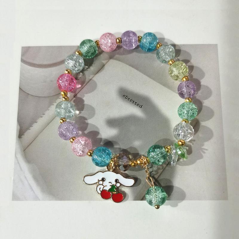 Sanrio Popcorn Crystal Beaded Bracelet: Strawberry Bear & Kuromi Cartoon Charm - Perfect Christmas Gift for Besties