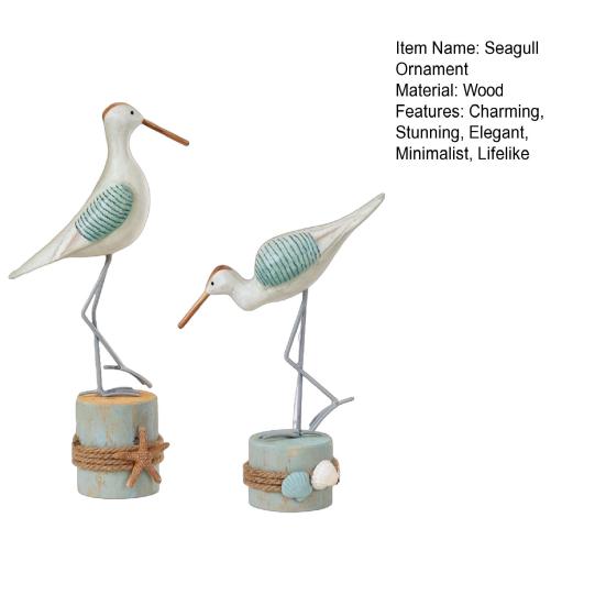 Yousheng 2 Pcs Wooden Seagull Figurine Coastal Lifelike Seabird Sculpture Nautical Animal Tabletop Ornament for Bedroom Living Room Home Office Desk