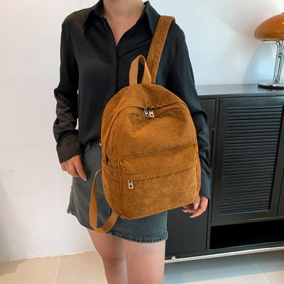 Student Schoolbag Fashion Trend Versatile Corduroy Backpack Winter Simple Solid Color Large Capacity Casual Backpack