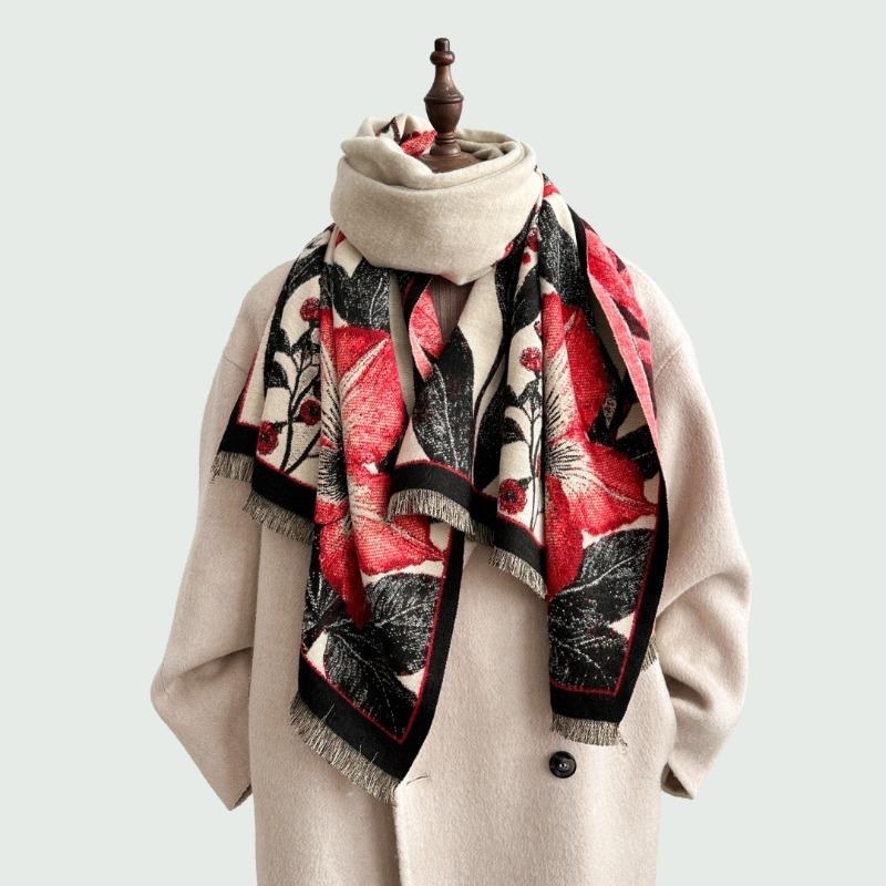 Autumn and winter new flower imitation cashmere scarf women's versatile velvet thickened warm scarf high-end elegant shawl