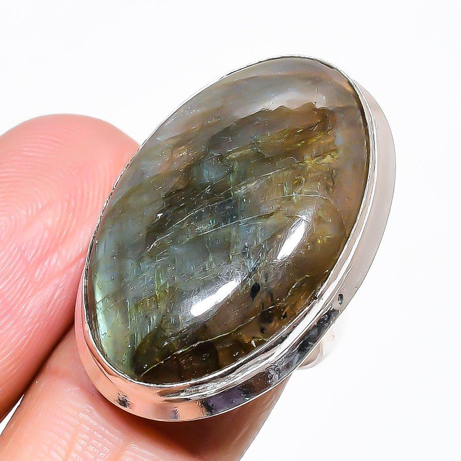 Labradorite Gemstone 925 Sterling Silver Jewelry Ring Size Adjustable KJ-264