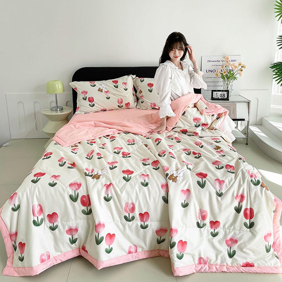 KDJEIKZ Double-sided Simple Summer Quilt Children Adult Microfiber Air Conditioning Quilt Core Picnic Travel Cover Blanket