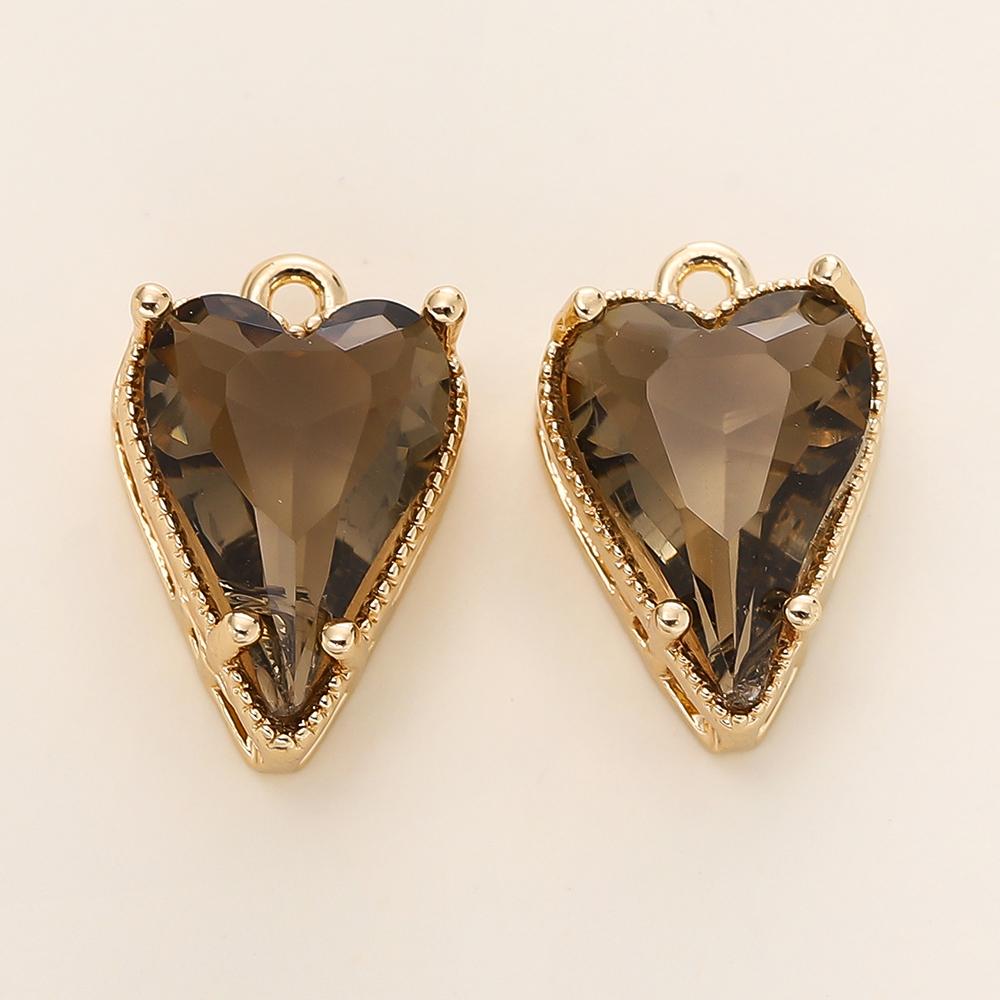 4/6Pcs 14/18K Gold Color Plated Zircon Single Hole Love Heart Double Hole Square Pendants For DIY Jewelry Making Findings