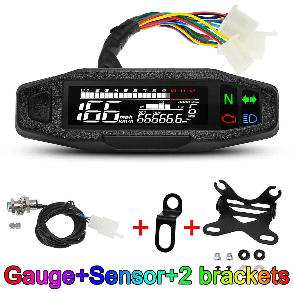 AD Motorcycle Speedometer Universal LED Tachometer Digital Dashboard Km/h MPH Odometer Meter Motor Gauge Sensor + Y/Z/W Bracket