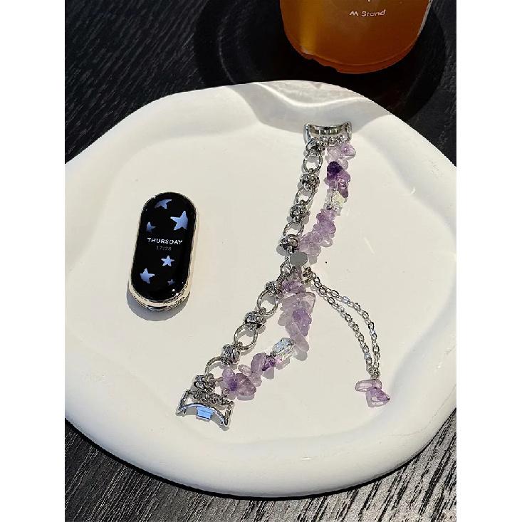 

Natural Stone Bracelet for Xiaomi Mi Band 8Pro 9Pro Metal Chain Wristband for Mi Band 10 9 8 Ladies Watch Strap 22mm Accessories for Mi 8 9 фиолетовый
