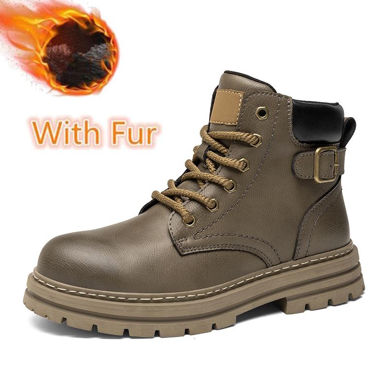 

Winter Plush Snow Mens Ankle Boots All Seasons Motorcycle Boots Classic Casual Leather Shoes Handmade Male Botas Plush Fur Boots 45