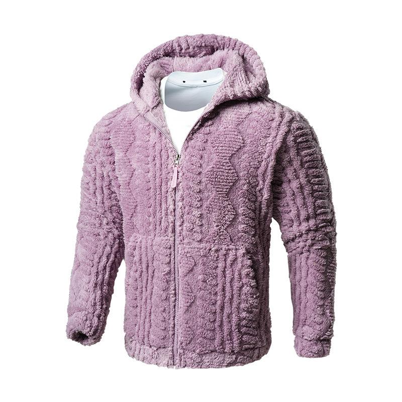 Men s European Plus Size Velvet Fleece Hooded Jacket - Lamb Wool Cotton for Autumn/Winter S фиолетовый