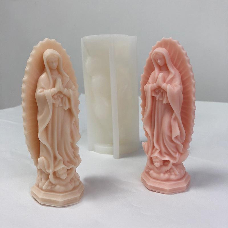 Prayer Madonna Portrait Silicone Candle Molds 3D Virgin Mary Statue Resin Plaster Cement Casting DIY Handmade Soap Crafts Mold