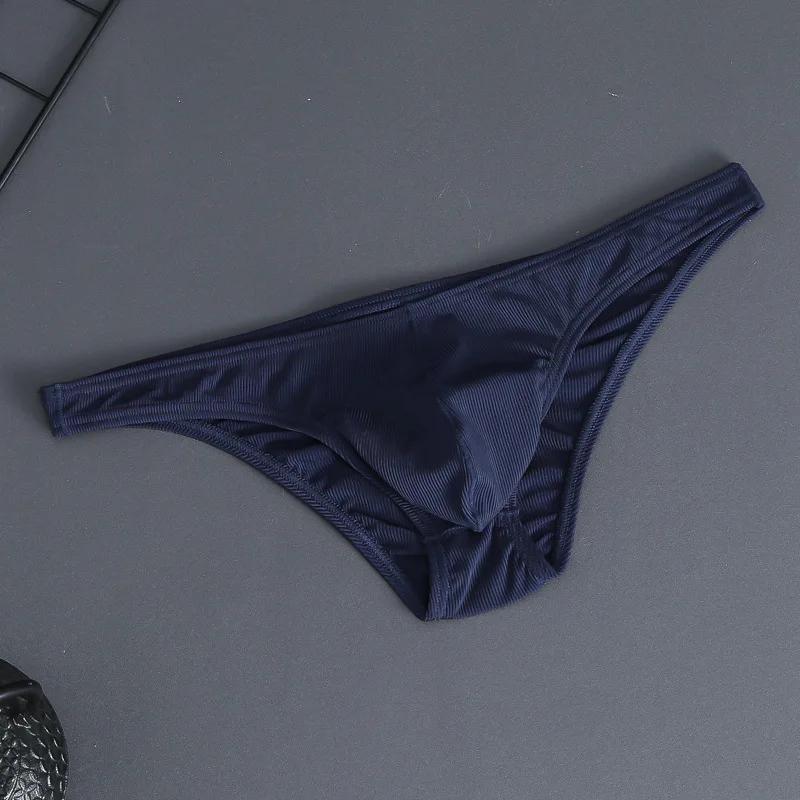 Soft Ice Silk Underwear Men Bulge Pouch Briefs Ribbed Panties Silky Smooth Underpants Breathable High Elastic Knickers Lingerie