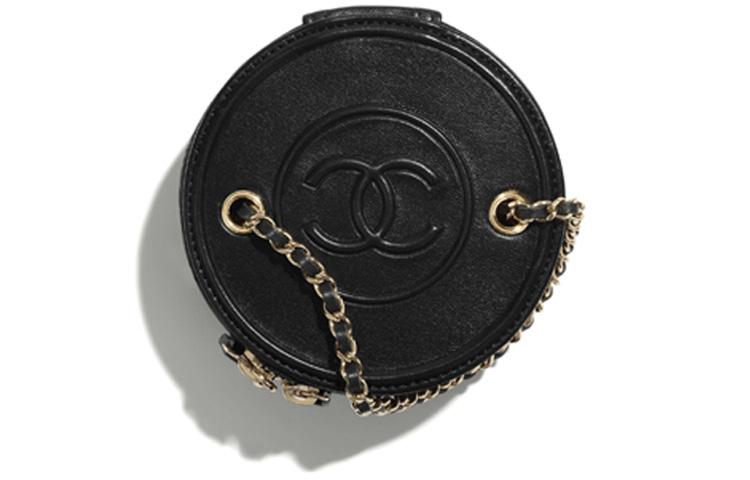 Chanel Diamond Pattern Leather Chain Zipper Clamshell Chain Lambskin Round Barrel Bag Shoulder Bag Female Style Black