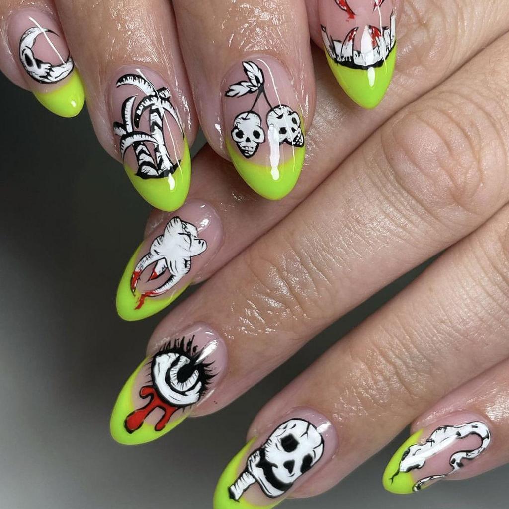 Hot Halloween Wearable Nails: Spiderweb, Heart, Rhinestone, Ghost, Stars & Moon Designs, Removable Fake Nails